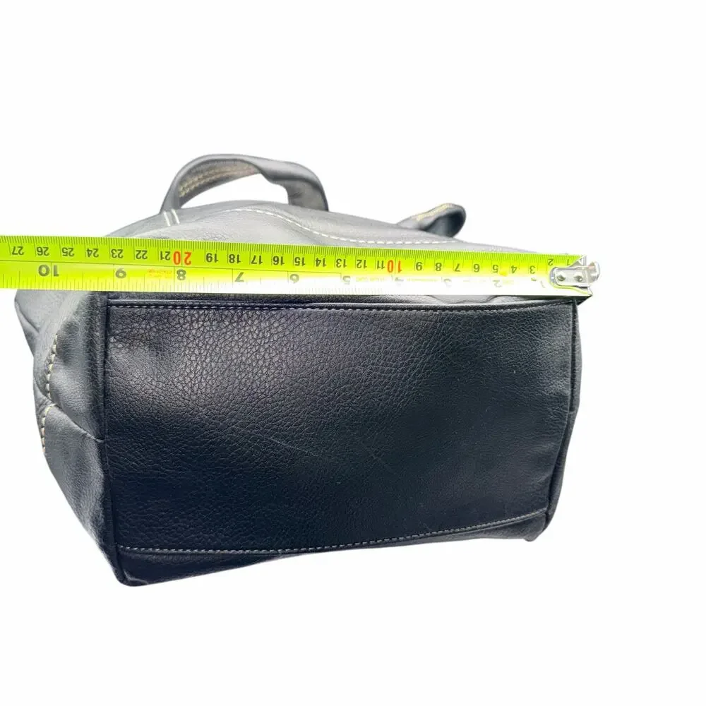 Luxy Black Leather Tote Bag Contrast Stitch Shoulder Handbag